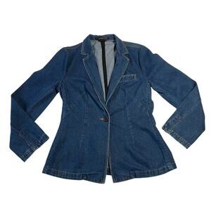 VTG View V-Neck Denim Single Button Blazer Size 6 Office Y2K Hipster 90s Casual